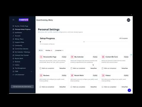 Thrive Business Suite: Personal Setup Progress